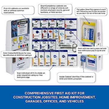 First Aid Only 1000-FAE-0103 SmartCompliance 50-Person OSHA Compliant First Aid Kit for Business, Large Plastic First Aid Cabinet with Medications, 245 Pieces