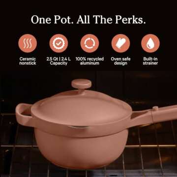 Our Place Perfect Pot - Mini 2.5 Qt Nonstick Ceramic Sauce Pan with Lid | Versatile Cookware for Stovetop and Oven | Steam, Bake, Braise, Roast | PTFE and PFOA-Free | Toxin-Free, Easy to Clean | Spice