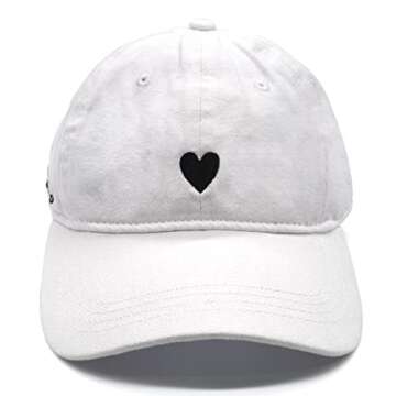 Atticus Poetry Hat, Embroidered Brushed Cotton Women’s Baseball Hat Unisex Fit, Adjustable One Size (Heart White)