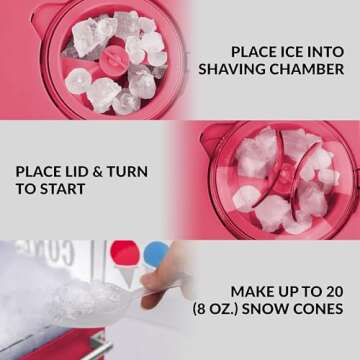 Nostalgia Vintage Countertop Snow Cone Machine - Slushie Machine - Shaved Ice Machine and Crushed Ice Maker - Makes 20 Icy Treats, Includes 2 Reusable Plastic Cups & Ice Scoop – Red