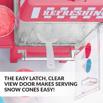 Nostalgia Vintage Countertop Snow Cone Machine - Slushie Machine - Shaved Ice Machine and Crushed Ice Maker - Makes 20 Icy Treats, Includes 2 Reusable Plastic Cups & Ice Scoop – Red