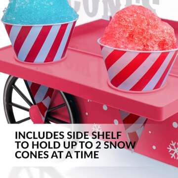 Nostalgia Vintage Countertop Snow Cone Machine - Slushie Machine - Shaved Ice Machine and Crushed Ice Maker - Makes 20 Icy Treats, Includes 2 Reusable Plastic Cups & Ice Scoop – Red