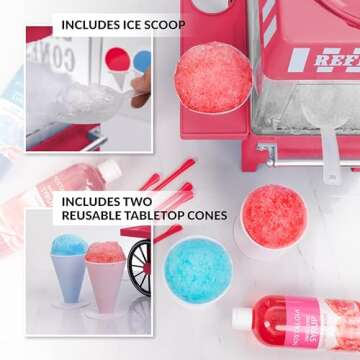 Nostalgia Vintage Countertop Snow Cone Machine - Slushie Machine - Shaved Ice Machine and Crushed Ice Maker - Makes 20 Icy Treats, Includes 2 Reusable Plastic Cups & Ice Scoop – Red