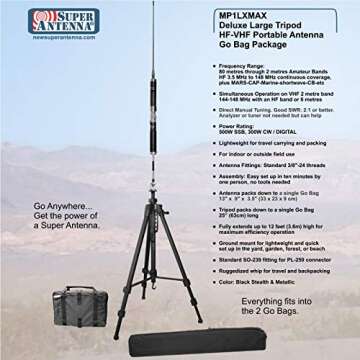 Super Antenna MP1LXMAX Deluxe Tripod 80m-10m HF +2m VHF Portable Antenna with Go Bags ham Radio Amateur