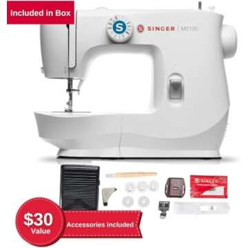 SINGER M2100 Lightweight & Compact Sewing Machine With 63 Stitch Applications, LED Light & Easy 4-step Buttonhole | Ideal for Mending and Sewing