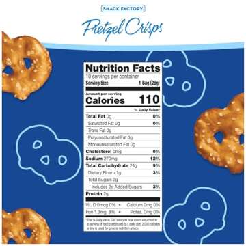 Snack Factory Pretzel Crisps, Original, 1 Oz Snack Bags, 10 Ct