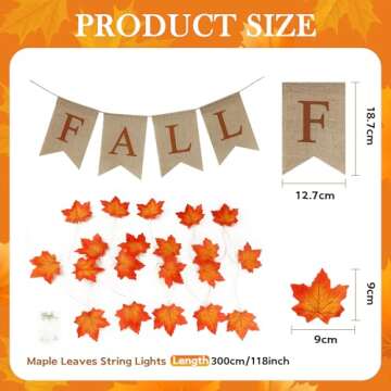 20FT Fall Decor - 2 Pack Fall Leaves Garland with Lights Banner Fall Decorations for Home Fall Room Door Porch Decor Autumn Halloween Thanksgiving Decortions for Mantle Kitchen Office Indoor Outdoor