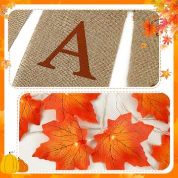 20FT Fall Decor - 2 Pack Fall Leaves Garland with Lights Banner Fall Decorations for Home Fall Room Door Porch Decor Autumn Halloween Thanksgiving Decortions for Mantle Kitchen Office Indoor Outdoor