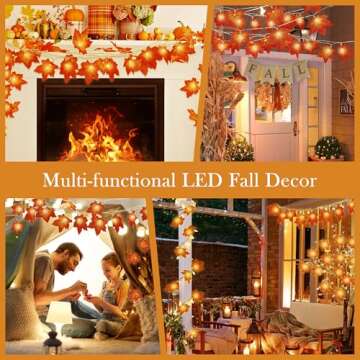 20FT Fall Decor - 2 Pack Fall Leaves Garland with Lights Banner Fall Decorations for Home Fall Room Door Porch Decor Autumn Halloween Thanksgiving Decortions for Mantle Kitchen Office Indoor Outdoor