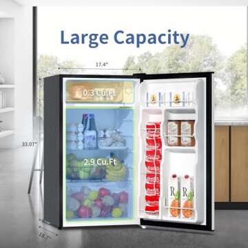 Compact BANGSON Mini Fridge with Freezer 3.2Cu.Ft