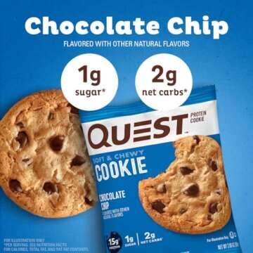 Quest Nutrition Chocolate Chip Protein Cookie; Keto Friendly; High Protein; Low Carb; 12 Count