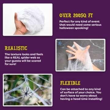 Halloween Decorations Outdoor - Indoor Spider Web, Spooky 200 sq. ft. Cobweb Halloween Patio Party Spider Webs, Spider Web Decoration, Spider Webs Halloween Decorations, Spider Webs & Fake Spiders