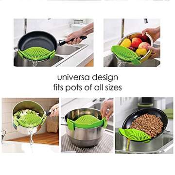 2 Pcs Clip on Strainer, Pot Strainer for Pasta Meat Vegetables Fruit, Silicone Strainer - Fit All Pots Bowls.