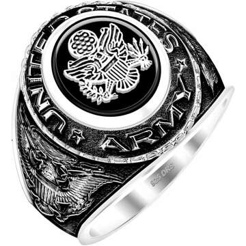 Customizable Men's Antique Sterling Silver US Army Ring - US Jewels