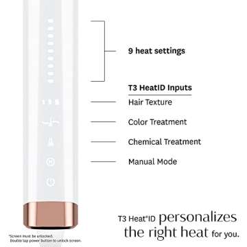 T3 Curl ID 1.25" Digital Ceramic Curling Iron with Smart Touch Interface & Interactive HeatID Technology for Automatic Heat Setting Personalization - Shiny Smooth Curls that Last, White