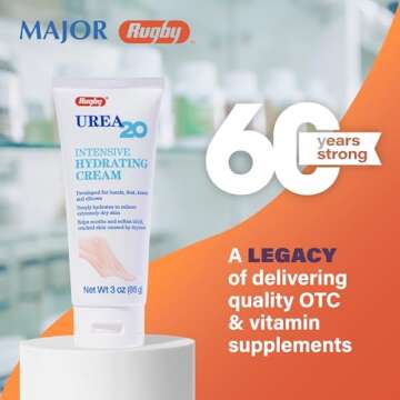 Rugby Urea 20% Intensive Hydrating Cream - Urea Cream for Feet, Hands, Knees, and Elbows - 20% Urea Intensive Strength Cream - 3 Oz