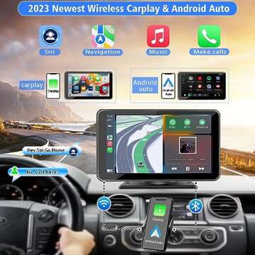 PASLDA Portable Newest Wireless Apple CarPlay and Android Auto Screen for Car, 7" HD Touch Screen Car Stereo with Mirror Link, Bluetooth 5.2, Backup Camera, AUX,FM Transmitter for All Vehicles