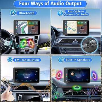 PASLDA Portable Newest Wireless Apple CarPlay and Android Auto Screen for Car, 7" HD Touch Screen Car Stereo with Mirror Link, Bluetooth 5.2, Backup Camera, AUX,FM Transmitter for All Vehicles