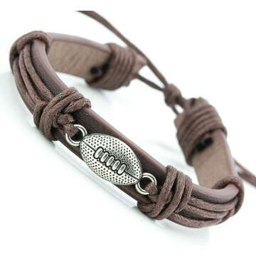 Men's Sports Leather Wrap Bracelet with Soccer Football Charm
