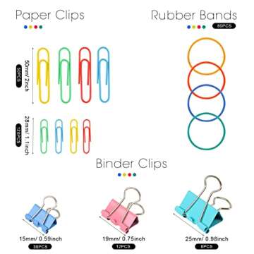 300 Pcs Paper Clips, Binder Clips and Rubber Bands, Office Supply Set, Paper Clips and Paper Clamps, School Supplies Office Supplies Teacher Supplies for Office Desk Essentials (Assorted Sizes)