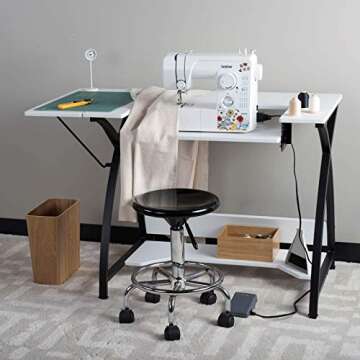 Sew Ready Comet Hobby Center - 45.5" W x 23.5" D White Hobby and Sewing Machine Table with Storage Shelf - Can Also Be Used as Computer Desk