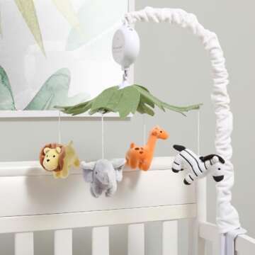 The Peanutshell Crib Mobile for Boys or Girls - White Musical Baby Crib Mobile with 12 Lullabies, Jungle Animal, Baby Mobile Crib Safari Animals Nursery Decor