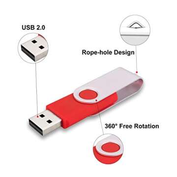 Alihelan 10pcs 4GB USB Flash Drives USB 2.0 Thumb Drive Bulk Pack Swivel Memory Stick 4 GB Fold Storage Jump Drive Zip Drive, 10 Pack Red