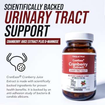 CranEaze®: Cranberry Juice Extract Plus D-Mannose – 36 mg PAC, 100% Soluble PAC - Supports Urinary Tract Health – Most Effective Cranberry Pills for Women, UTI Cranberry Supplement - 60 Capsules