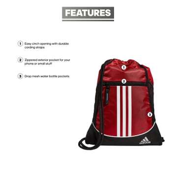 adidas Alliance Sackpack (12L) Lightweight Athletic Small Drawstring Sports Workout Bag, Team Power Red, One Size