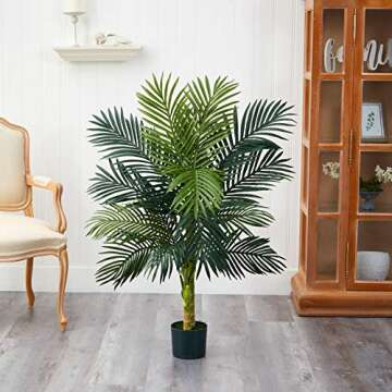 Nearly Natural 4ft Golden Cane Palm Artificial Tree - Lifelike Greenery