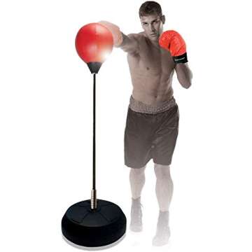 Protocol Punching Bag with Stand Plus Boxing Gloves for Adults & Kids - Adjustable Height Stand - Standard, Red