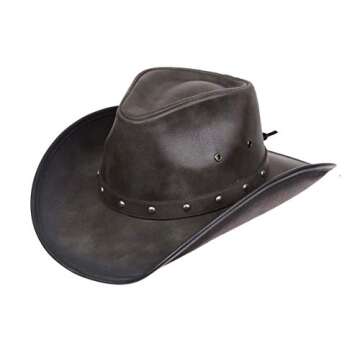 Kenny K Men's Distressed Faux Leather Western Cowboy Style Hat with Studded Hat Band DL10 (Distressed Black, Large)