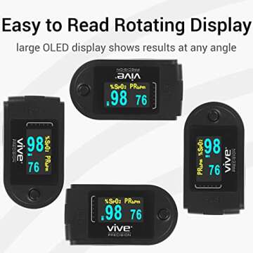 Vive SP02 Pulse Oximeter Fingertip Bluetooth Includes Case, Batteries, Lanyard - Medical Grade Blood Oxygen Saturation Monitor w/Heart Rate & O2 Sensor - Blood Pressure Level Monitoring Device