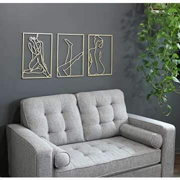 Gold Wall Decor modern wall decor minimalist wall art 016” Thickness solid Metal gold Wall Art Abstract Female Single Line art Hanging bedroom Decor Wall Sculptures Accents for Living Room 18 x 12