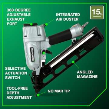 Metabo HPT Finish Nailer, 15 Gauge, Pro Preferred Brand of Pneumatic Nailers, Finish Nails 1-1/4-Inch up to 2-1/2-Inch, Integrated Air Duster, Selective Actuation Switch, 5-Year Warranty, NT65MA4