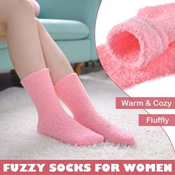 LINEMIN Womens Fuzzy Socks Cozy Fluffy Winter Warm Slipper Socks Microfiber Soft Home Sleeping Socks (5 Pack Soild Color B)