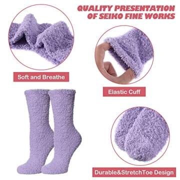 LINEMIN Womens Fuzzy Socks Cozy Fluffy Winter Warm Slipper Socks Microfiber Soft Home Sleeping Socks (5 Pack Soild Color B)