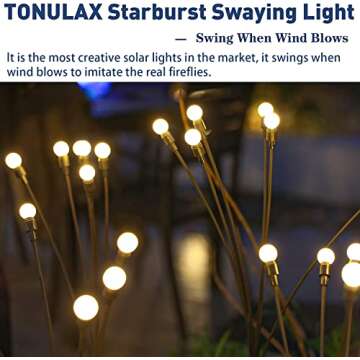 TONULAX Solar Garden Lights - New Upgraded Solar Swaying Light, Sway by Wind, Solar Outdoor Lights, Yard Patio Pathway Decoration, High Flexibility Iron Wire & Heavy Bulb Base, Warm White(2 Pack)