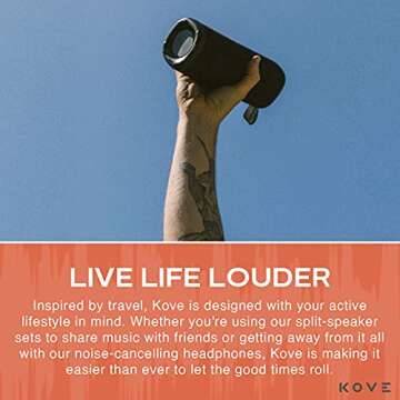 KOVE Commuter 2 - Black Bluetooth Speakers, Portable, Wireless with HD Louder Volume, Deep Bass Subwoofer, Microphone, IPX7 Water Resistant - Boom Box for Home, Outdoor or Travel, Split Speaker