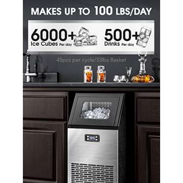 Joy Pebble V2.0 Commercial Ice Machine,100 lbs /24H, Self Cleaning Ice Maker,Under Counter Ice Machines with 24 Hour Timer,Ice Thickness Control,Stainless Steel Ice Makers for School,Home,Bar,RV