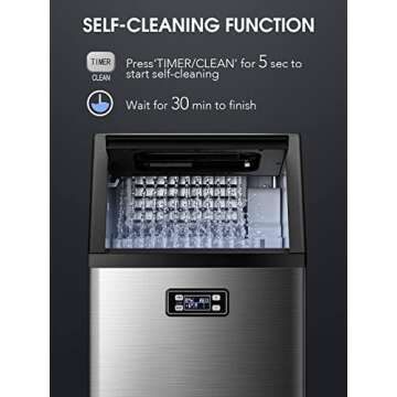 Joy Pebble V2.0 Commercial Ice Machine,100 lbs /24H, Self Cleaning Ice Maker,Under Counter Ice Machines with 24 Hour Timer,Ice Thickness Control,Stainless Steel Ice Makers for School,Home,Bar,RV