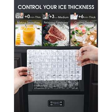 Joy Pebble V2.0 Commercial Ice Machine,100 lbs /24H, Self Cleaning Ice Maker,Under Counter Ice Machines with 24 Hour Timer,Ice Thickness Control,Stainless Steel Ice Makers for School,Home,Bar,RV