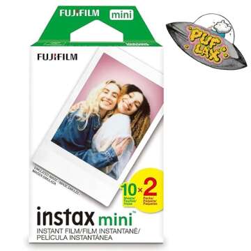 FUJIFILM Mini Instant Camera Film 20 Pack - Capture Moments with Fun Puflax Sticker