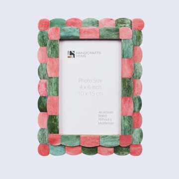 Handicrafts Home Photo Picture Frame - 4" x 6" Handmade Gift Photo Frames - Green & red