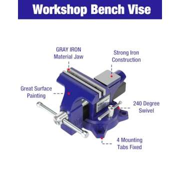 WORKPRO Bench Vise, 4-1/2" Vice for Workbench, Utility Combination Pipe Home Vise, Swivel Base Bench for Woodworking