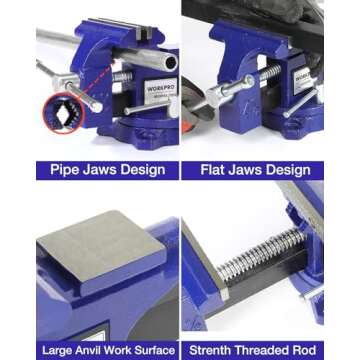 WORKPRO Bench Vise, 4-1/2" Vice for Workbench, Utility Combination Pipe Home Vise, Swivel Base Bench for Woodworking