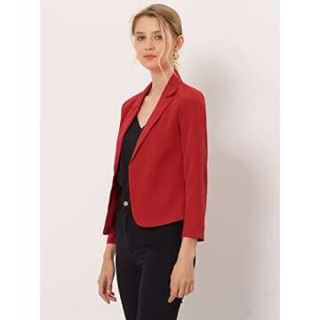 Allegra K Women's Open Front Office Work Business Casual Lightweight Summer Crop Suit Blazer Small Red-Solid