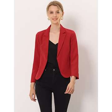 Allegra K Women's Open Front Office Work Business Casual Lightweight Summer Crop Suit Blazer Small Red-Solid