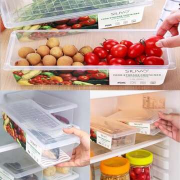 SILIVO Fruit Storage Containers for Fridge (3 Pack) - 1.5L Produce Saver Containers for Refrigerator with Removable Drain Tray Keep Fresh for Produce, Bacon, Fruits and Vegetables