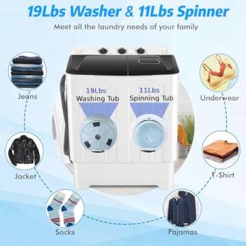 Nictemaw Portable Washing Machine 30Lbs Capacity Washer and Dryer Combo 2 In 1 Compact Twin Tub Laundry Washer (19Lbs) & Spinner (11Lbs) with Built-in Drain Pump, Time Control, for Apartment Dorms RV